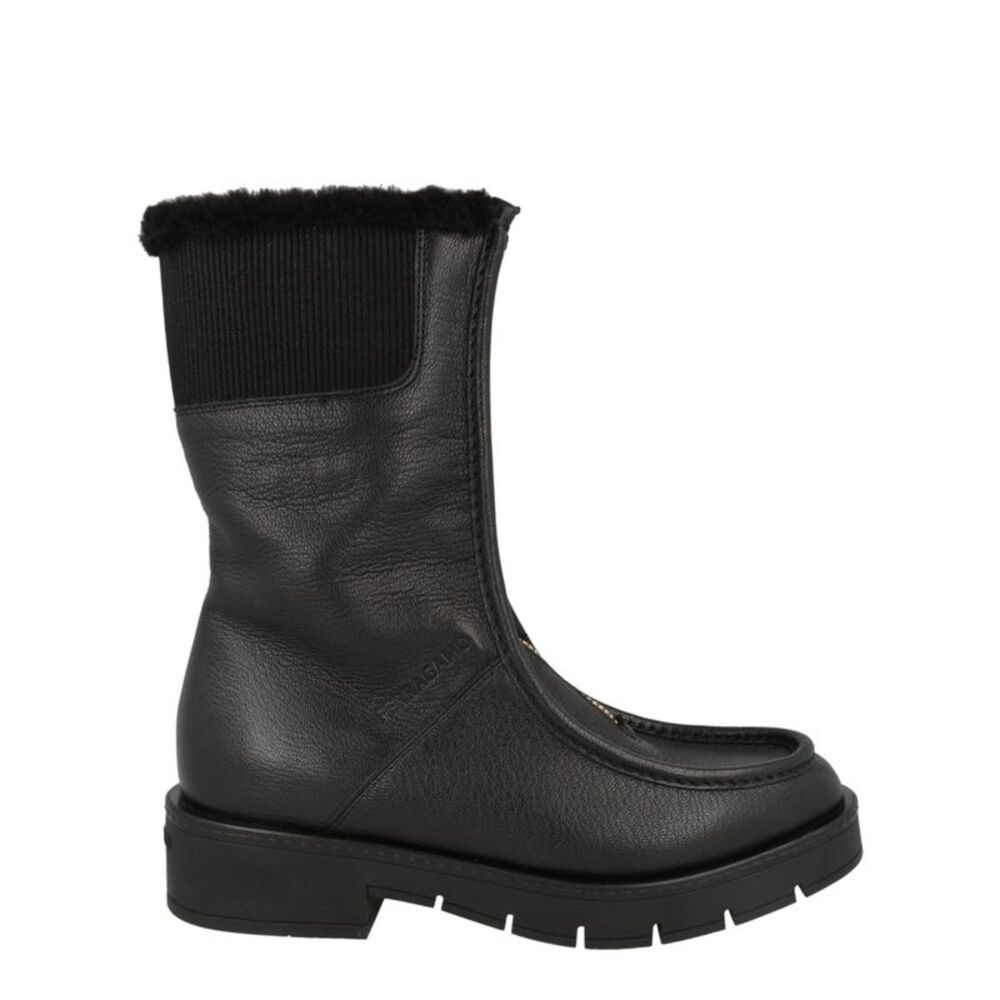 Ferragamo Montse Fur Ankle Boots Black Womens